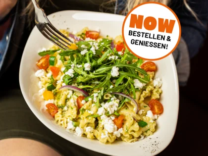 Die neuste Pop UP Pasta mit der Aufschrift "NOW bestellen und genießen"