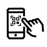 Ein schwarz-weisses Icon mit einem Handy das einen QR Code scannt.