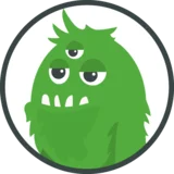 Ein entspanntes grünes Monster mit drei Augen.