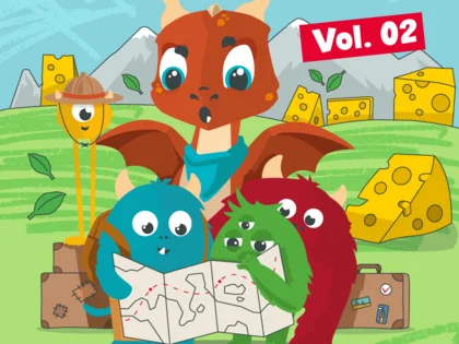 Grafik von einem Drachen und seinen Monsterfreunden für das Mal- und Rätselheft Vol.2.