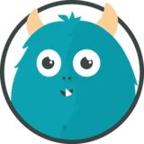 Ein fröhliches blaues Monster mit einem Zahn.