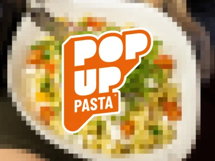 Die kommende POP UP Pasta wird verpixelt dargestellt mit dem Logo der "POP UP Pasta".