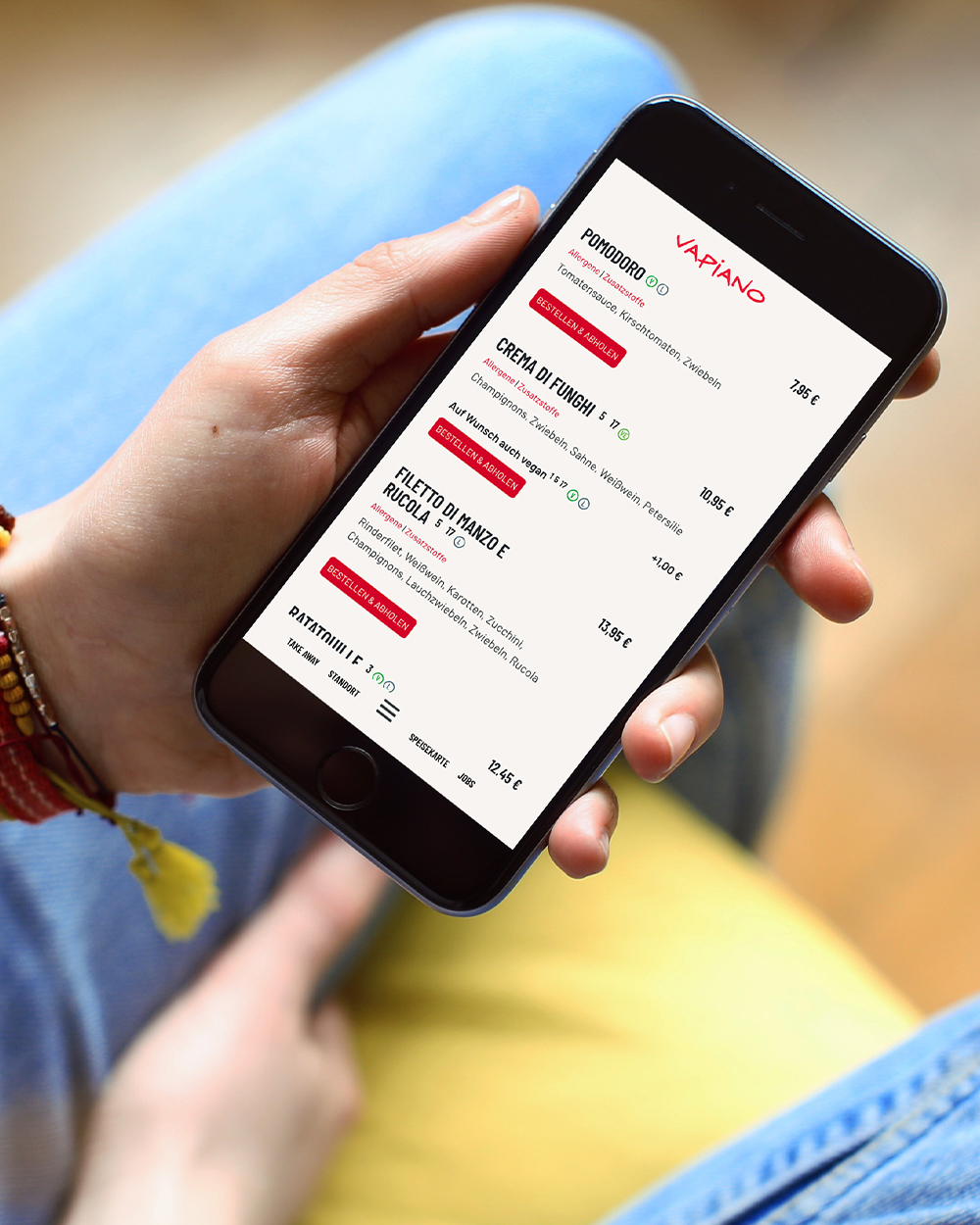 Mobile Ansicht der neuen Website - Speisekarte